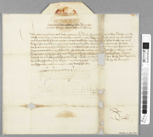 Lettre du roi Ferdinand sur la dot et l'engagement de la seigneurie de Ferrette aux Reich de Reichenstein