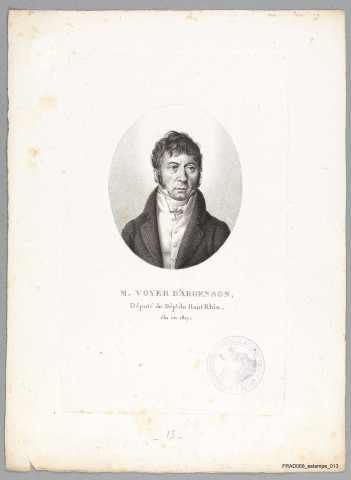 Voyer d'Argenson, député du département du Haut-Rhin, élu en 1817. Portrait