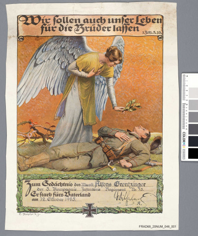 Diplôme mortuaire d'Alfons. E. Doepler. Lithographie.