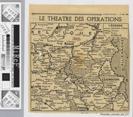Carte géographique extraite du journal l'Ouest-Eclair : Le théâtre des opérations.