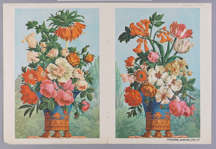 Bouquets. Composition de Joseph Laurent Malaine. Impression (papier peint) de Hartmann-Risler - Archives d'Alsace - Colmar - estampe 242