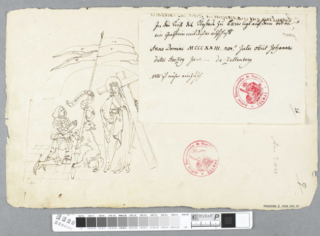 Dessins d'armoiries et de pierres tombales, portraits gravés des seigneurs de Ribeaupierre