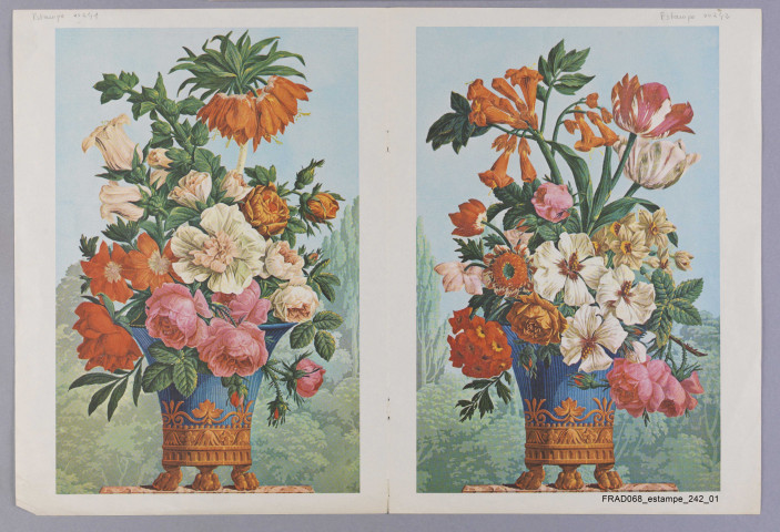 Bouquets. Composition de Joseph Laurent Malaine. Impression (papier peint) de Hartmann-Risler