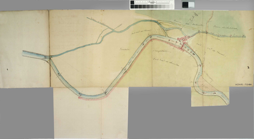 Canal de la Thur, dit canal des douze moulins: prise d'eau d'alimentation du canal, défense des rives, canal de décharge des eaux, rectification, curage, inondations (plans)