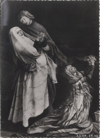 Colmar : musée Unterlinden : retable d'Issenheim : la Crucifixion : la Vierge et Saint Jean