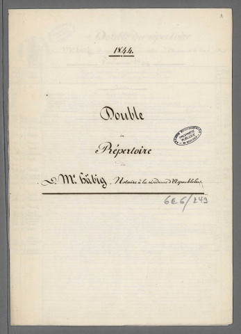 Double et copie de répertoire chronologique Me François Joseph Haebig (ou Habig)