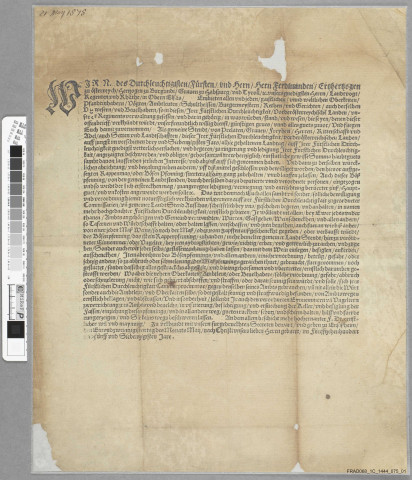 Mandement de l'archiduc Ferdinand sur la levée du Bospfennig