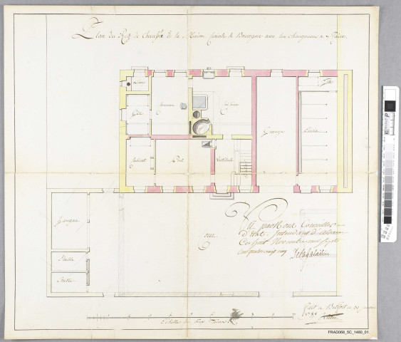 Plan du rez de chaussée de la maison curiale de Bourogne (plan de Kleber)