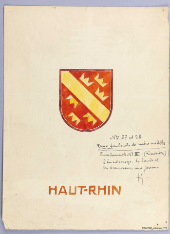 Aux armes des cantons du Haut-Rhin, peintes par Hansi pour les fauteuils des conseillers généraux en 1947