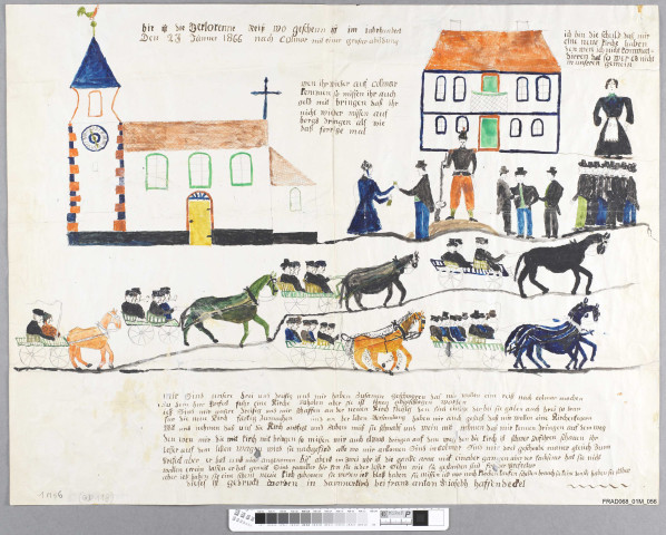 Correspondance diverse (avec dessin couleurs de l'expédition des Dannemariens à la préfecture à propos de leur église, 1866)