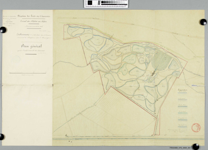 Etablissement de pisciculture de Huningue: terrains, bâtiments, travaux et matériel (plans) (1854-1870); délits et plaintes (1857-1870)