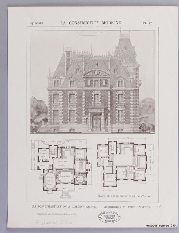 Colmar : maison d'habitation par l'architecte Umbdenstock. Supplément à la Construction moderne n° 19, planche 47