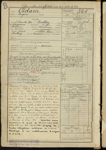 Bureau de recrutement de Mulhouse : registre des hommes des cantons de Dannemarie et Masevaux (matricules 326-426 et 686-794bis)