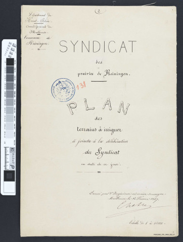 Syndicat pour l'irrigation des prairies de Reiningue: constitution, activités, comptabilité (plans)