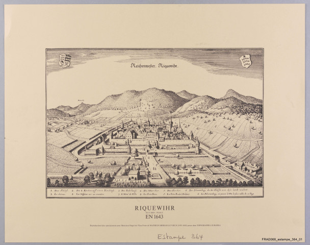 Riquewihr en 1643. Reproduction faite spécialement pour Monsieur Hugel de l'eau forte de Matheus MERIAN le Vieux (1593-1650) parue dans Topographia Europea.