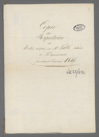 Double et copie de répertoire chronologique Me Marie Antoine Eugène Welte