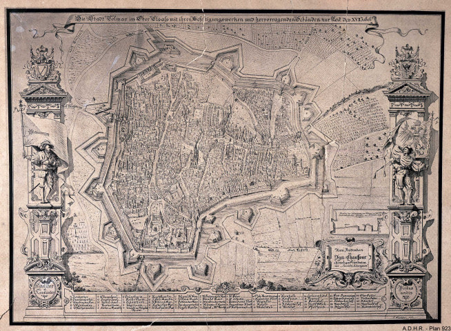 Plan de la Ville de Colmar "Die Stadt Colmar im Ober-Elsass mit ihren Befestigungswerken und hervorragenden Gebäuden zur Zeit des XVII. Jahrhunderts"