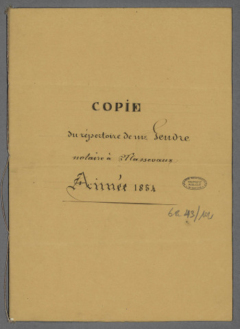 Double et copie de répertoire chronologique Me Louis Joseph Gendre