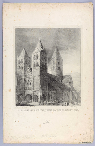 Vue générale de l'ancienne église de Guebwiller (Planche des "Antiquités de l'Alsace" de Golbéry, n° 27