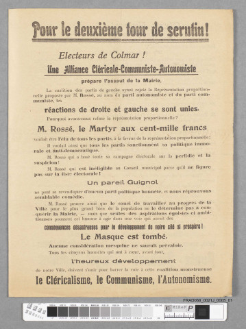 Tract électoral en vue des élections municipales à Colmar.