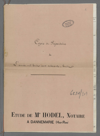 Double et copie de répertoire chronologique Me Marc Antoine Hodel