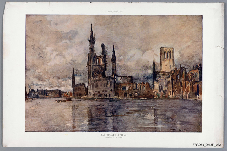 Ypres, les Halles, aquarelle de C. DUVENT