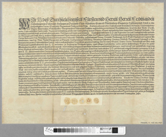 Mandement de l'archiduc Ferdinand sur la levée du Hellermapfennig