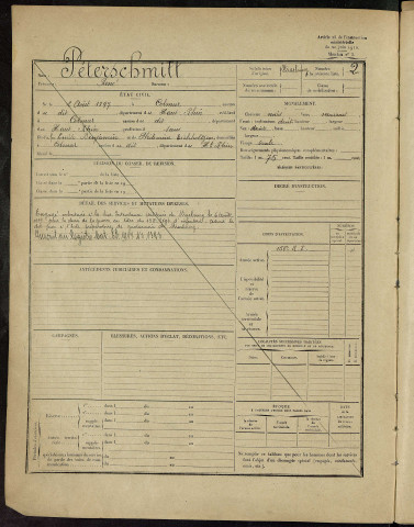 Bureau de recrutement de Colmar : table alphabétique et liste matricule des engagés volontaires non encore inscrits au registre matricule et des hommes des réserves étrangers à la subdivision pris en domicile (en 1 volume)