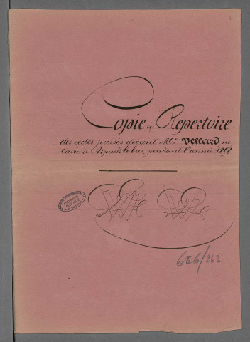 Double et copie de répertoire chronologique Me François Louis Vellard