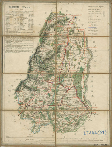 " RHIN HAUT ", carte du département avec légende par A.H. Dufour - (vers 1820).