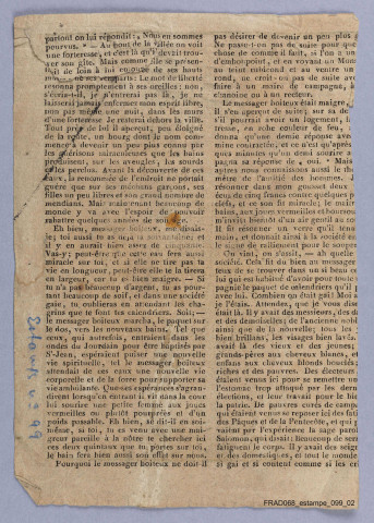 Gravure tirée du Grand Messager Boiteux de Strasbourg (un cheval tire la charrette du boiteux, tandis qu'à l'arrière un chien vole quelque chose)