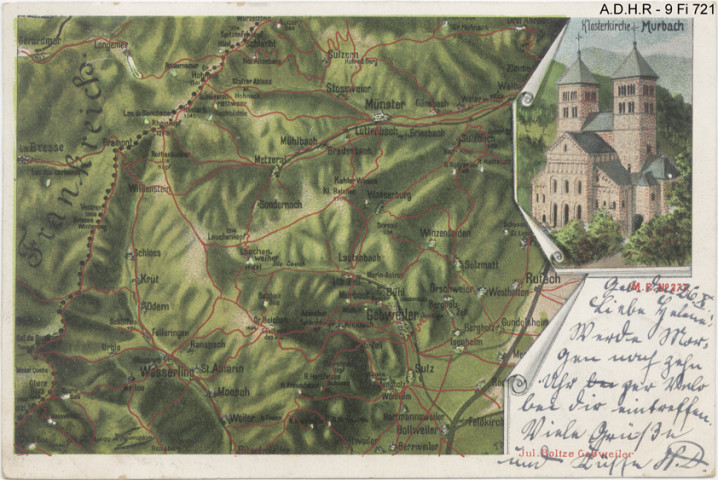 Murbach : abbaye (+ carte représentant la région de Munster et de Guebwiller)