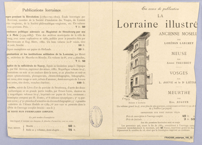 Specimens de gravures imprimées ou extraits de livres sur la vie et les légendes alsaciennes :