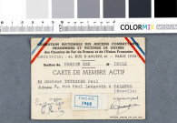 Fédération nationale des anciens combattants des Chemins de Fer : carte de membre.