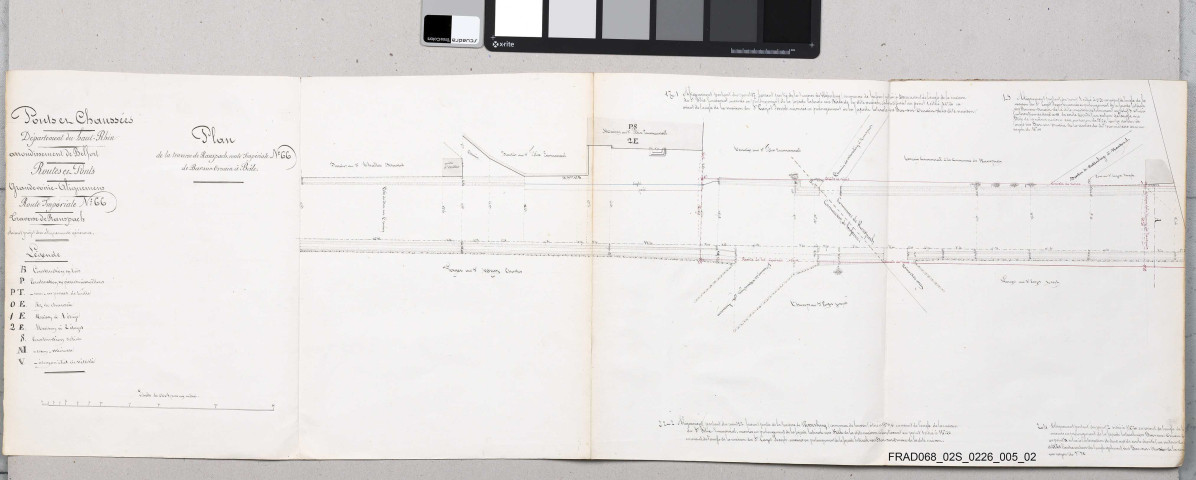 Projets d'alignement: traverse de Mulhouse (plan aux abords du canal du Rhône au Rhin en 1870), Pfastatt (profils et 2 plans en 1853), Ranspach (plan et profils en 1854), Rixheim (plan et profils en 1853), Saint-Louis (plan en 1804 et en 1853), hameau de la Tuilerie dépendant de la commune de Schlierbach (plan en 1853), Sierentz (profils en 1852 et plan en 1856) et Thann 