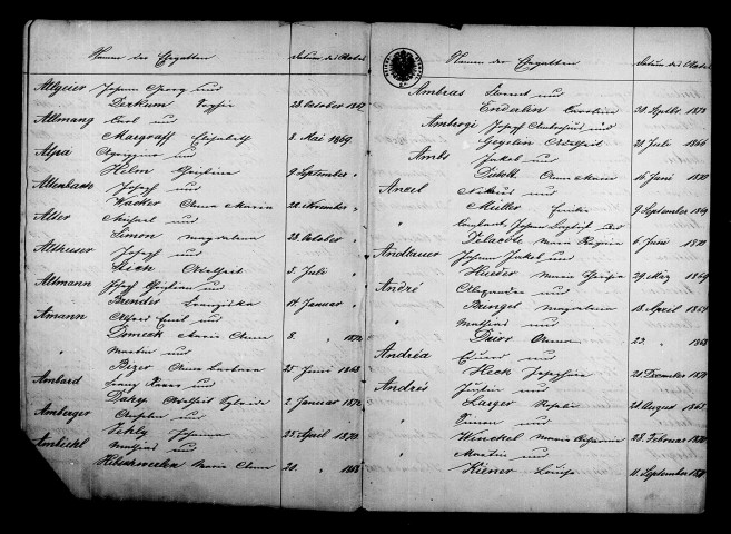 Tables décennales, mariages