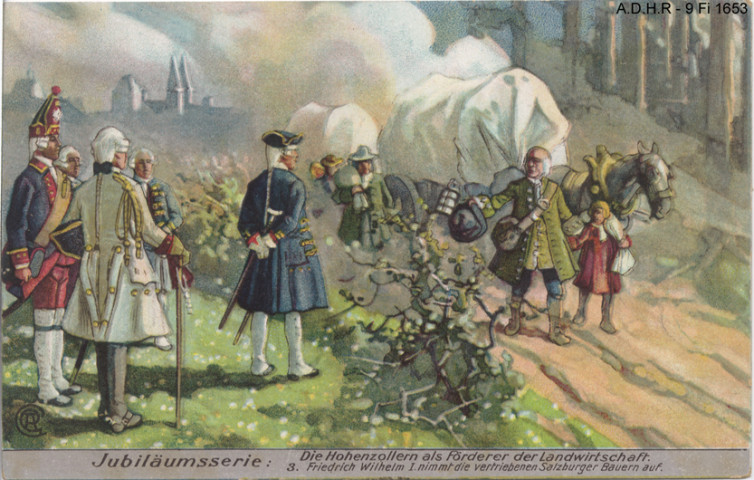 Frédéric Guillaume Ier acceuille les paysans de la région de Salzbourg.