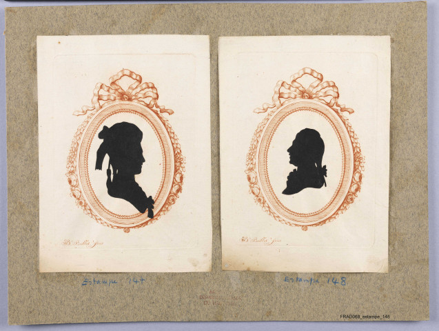 Silhouette en papier noir dans un cadre du graveur J.-B. Boillot, représentant le prince Maximilien, comte de Ribeaupierre et sa femme Wilhelmine-Auguste de Hesse