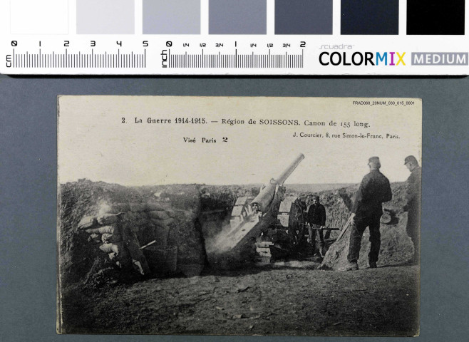 Carte postale : La guerre 1914-1915 - région de Soisson, canon de 155 long.