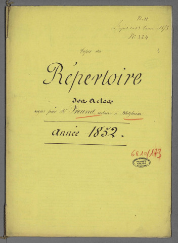 Double et copie de répertoire chronologique Me Jean Bernard Ferdinand Ingold