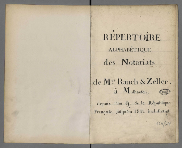 Répertoire alphabétique Me Rauch, an 9 (1801-1802) - 1808 Répertoire alphabétique Me Zeller, 1808 - 1811