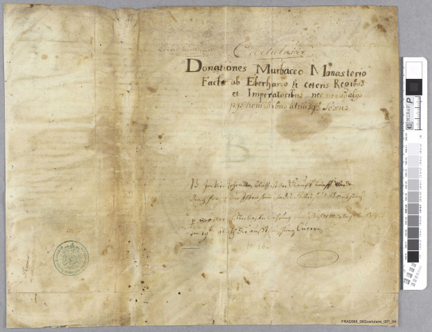 Charte extraite de la reliure du cartulaire / 1 Murbach