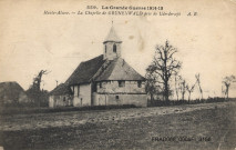 La Grande Guerre 1914-1915. La Chapelle de Grunenwald près de Uderdersept habillés en soldat tenant un fusil. Dessin par Delalain.