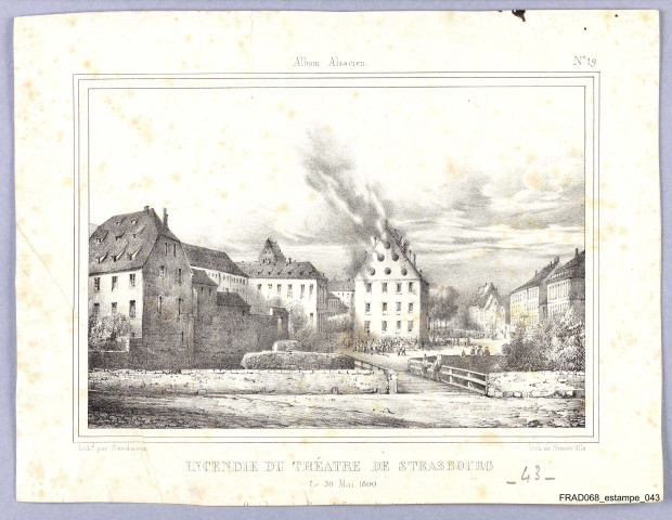 Incendie du théâtre de Strasbourg le 30 mai 1850 (planche de l'Album alsacien, n° 29)