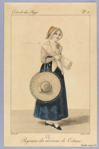 Costume d'une paysanne des environs de Colmar (Pl. de Costumes de divers pays" n° 51) + 1 photographie