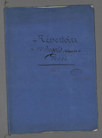 Double et copie de répertoire chronologique Me Armand Ignace Ingold