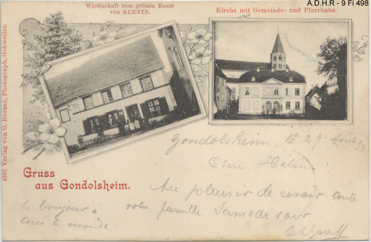 Gundolsheim : vue de l'église et presbytère et vue de l'auberge