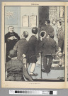 Planche du journal "Dur s'Elsass Caricatüre" de H. Zislin.
|Description : Un curé (l'abbé Cetty ?) accueille une foule de paroissiens dans une église transformée en lieu de sociabilité où, à la place des horaires des messes sont affichés les prix des bières. |Légende : "Un mir wànn se si !"