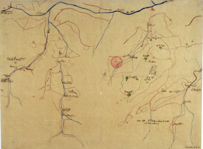 Mines de houille, plomb, cuivre et argent de Sainte-Marie-aux-Mines et de Sainte-Croix-aux-Mines (plan en 1804, 2 plans en 1810, plan vers 1870) (1803-1870); mine de plomb argentifère de Rodern, Rorschwihr, Saint-Hippolyte et Orschwiller (plan en 1853) (1853-1864) 