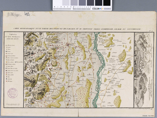 Carte mineralogique d'une partie des Vosges et de l'Alsace (Thann-Guebwiller, Colmar, Neuf-Brisach)